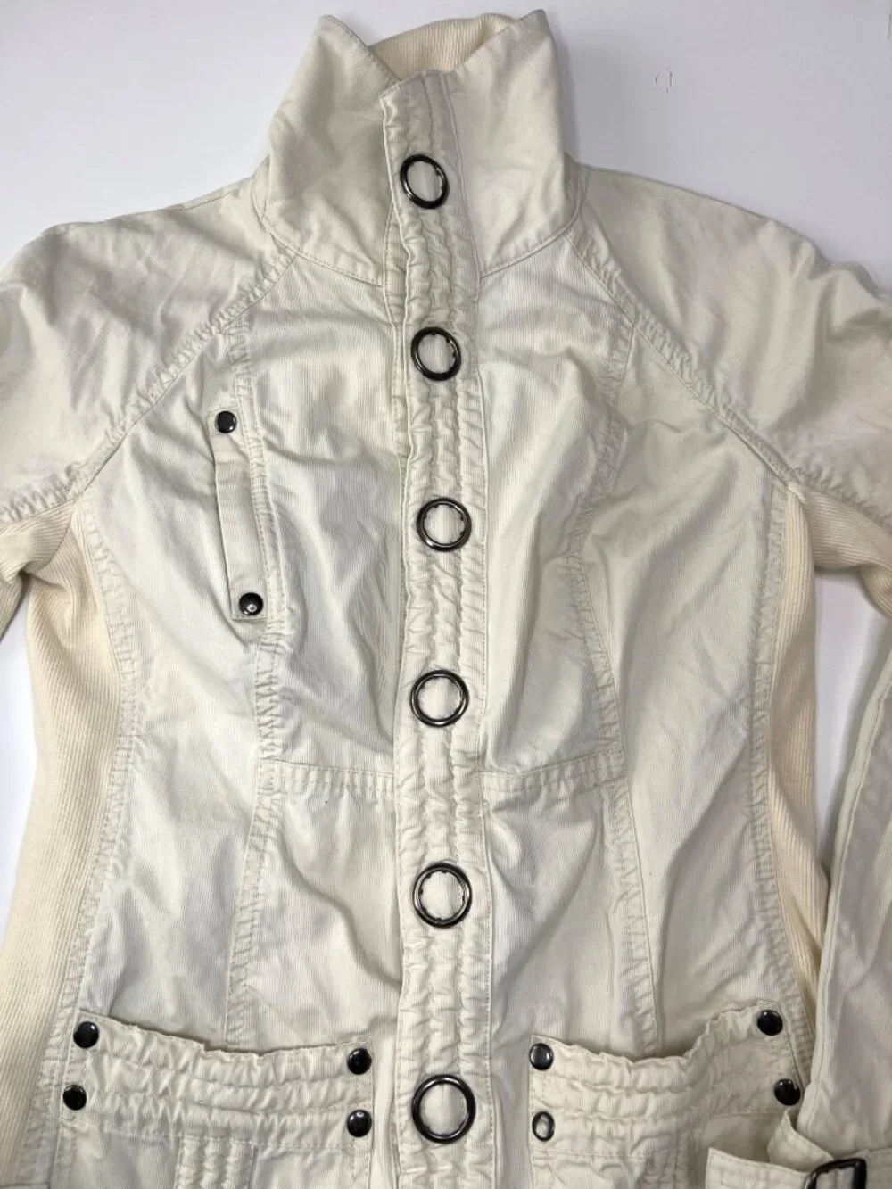 Free People Ivory Button-Up Long Cotton Jacket Womens Size Small